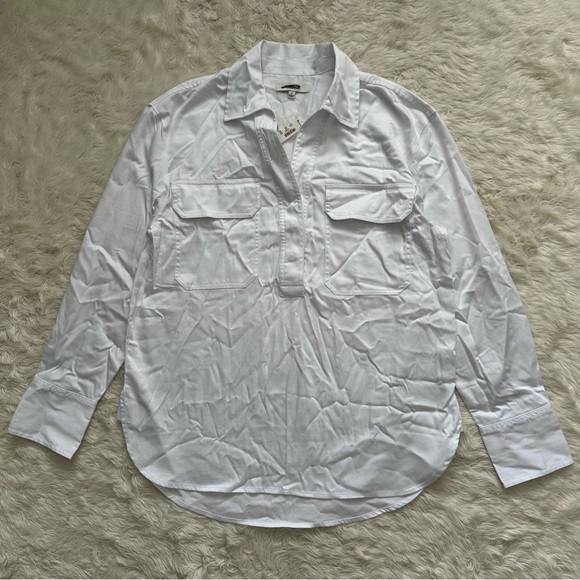 Madewell Top Utility Long-Sleeve Popover Shirt Pockets White S NWT New - Picture 4 of 12